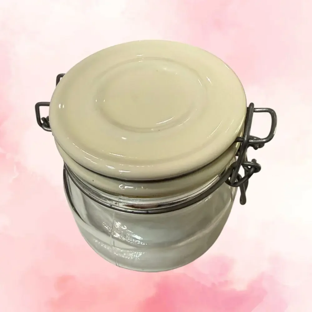 Vintage Anchor Hocking Clamp Top Glass Canister Ceramic Lid Wire Bail Farmhouse